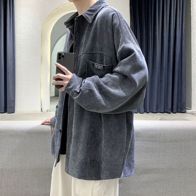 GRAYCIOUS-Long-Sleeve Collared Corduroy Button Up Shirt