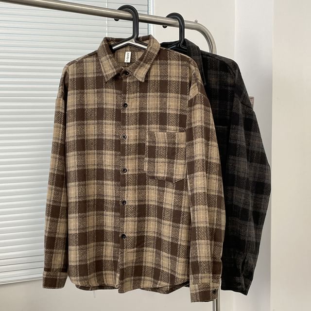 GRAYCIOUS-Long-Sleeve Collared Plaid Button Up Shirt