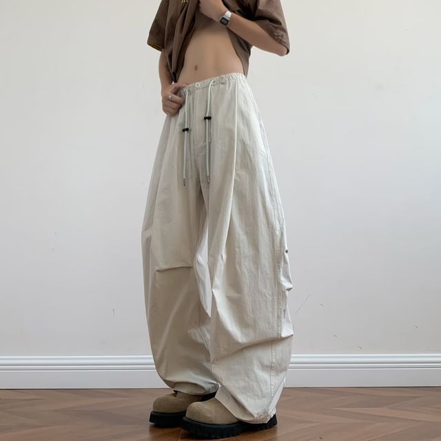 GRAYCIOUS-Low Rise Plain Ruched Wide Leg Pants