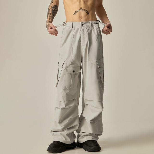 GRAYCIOUS-Mid Rise Plain Baggy Cargo Pants