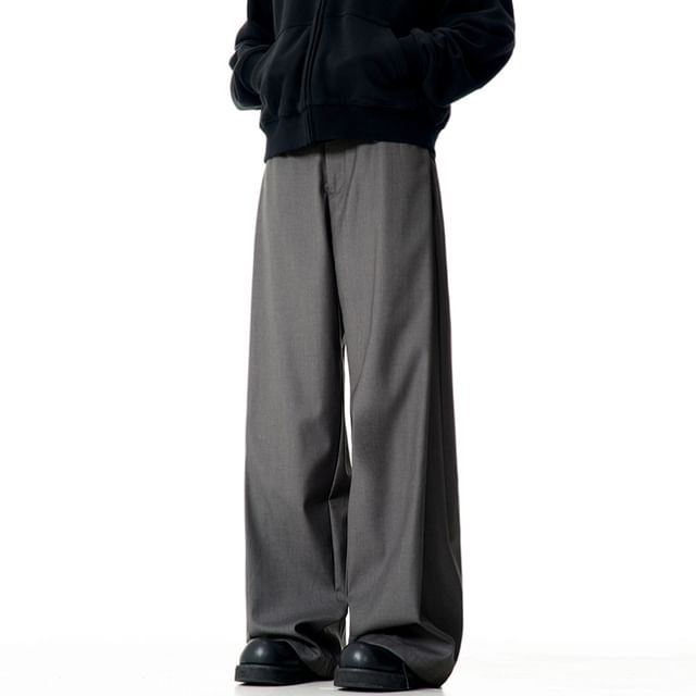 GRAYCIOUS-Mid Rise Plain Baggy Dress Pants
