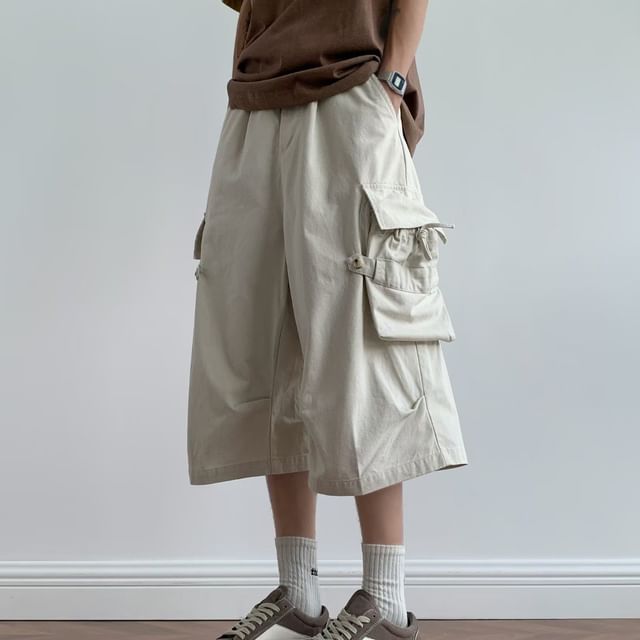GRAYCIOUS-Mid Rise Plain Capri Cargo Pants