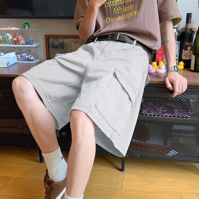 GRAYCIOUS-Mid Rise Plain Cargo Shorts
