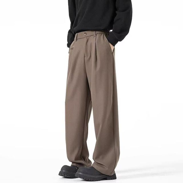 GRAYCIOUS-Mid Rise Plain Dress Straight Leg Pants