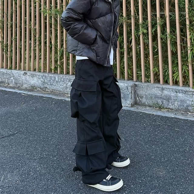 GRAYCIOUS-Mid Rise Plain Wide Leg Cargo Pants