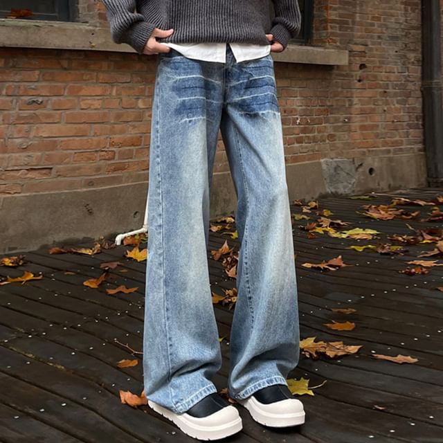 GRAYCIOUS-Mid Rise Washed Wide Leg Jeans
