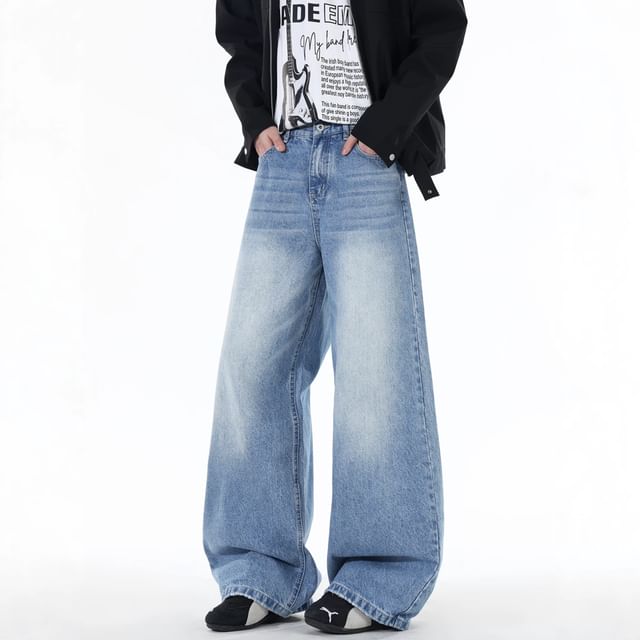 GRAYCIOUS-Mid Rise Washed Wide Leg Jeans