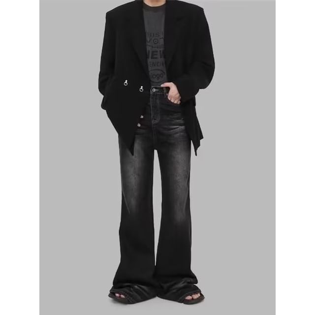 GRAYCIOUS-Mid Waist Washed Flared Jeans