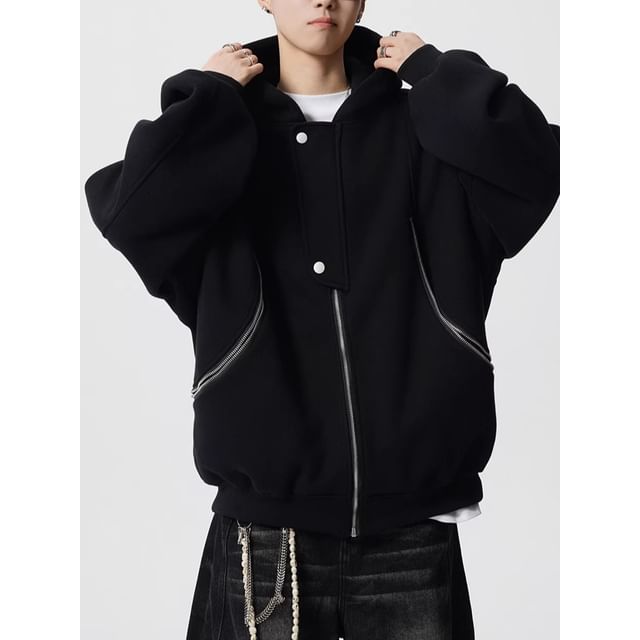 GRAYCIOUS-Plain Zip Detail Zip Hoodie