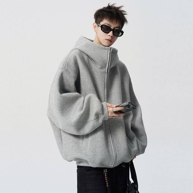 GRAYCIOUS-Plain Zip-Up Hoodie