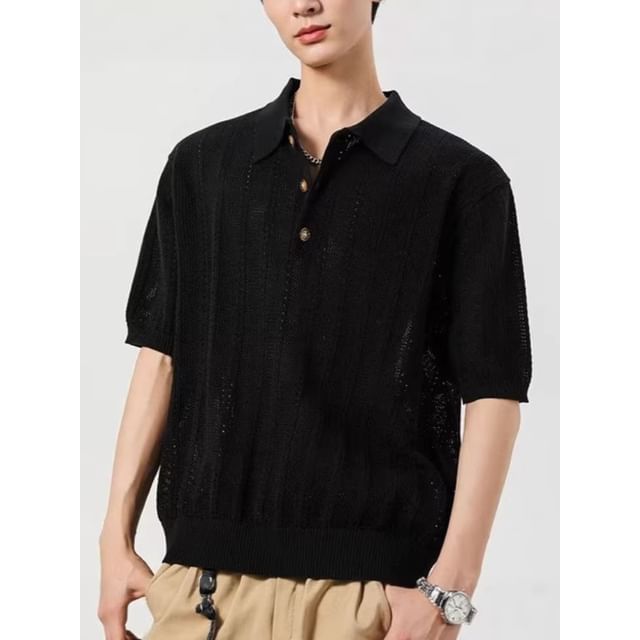 GRAYCIOUS-Short-Sleeve Jacquard Polo Shirt