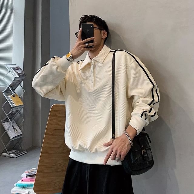 GRAYCIOUS-Striped Polo Sweatshirt