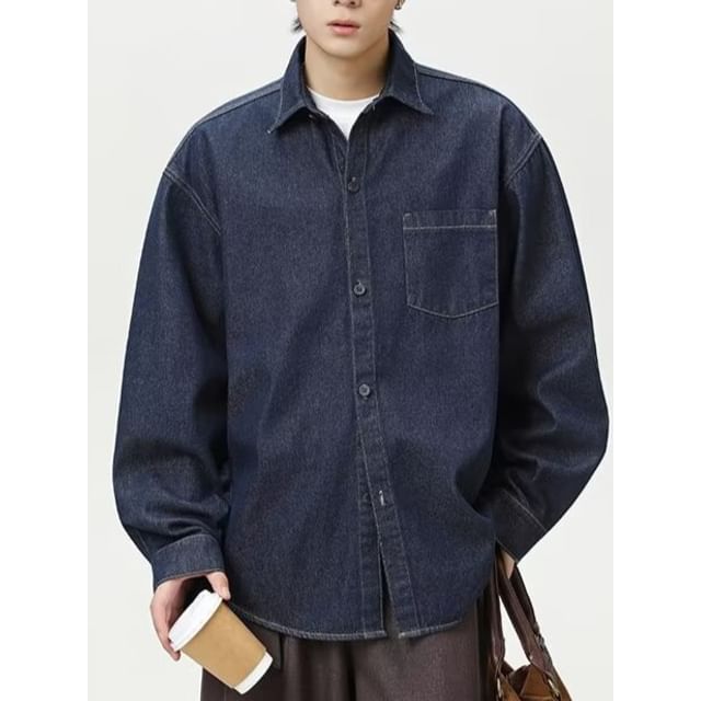 GRAYCIOUS-Washed Button-Up Denim Shirt