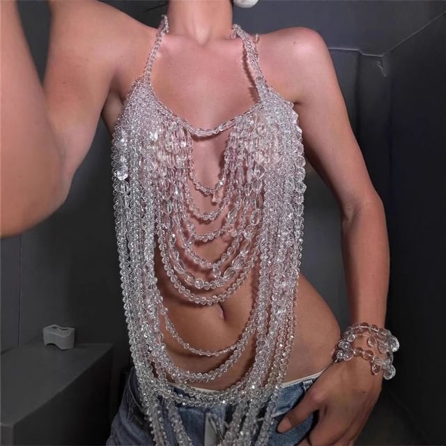 Grizelda-Halter Neck Beaded Body Chain Top