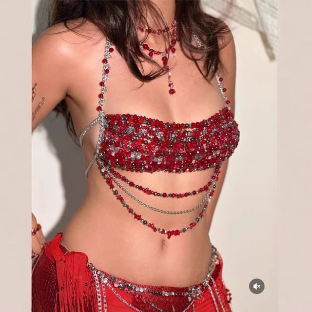 Grizelda-Halter Neck Beaded Bra Top