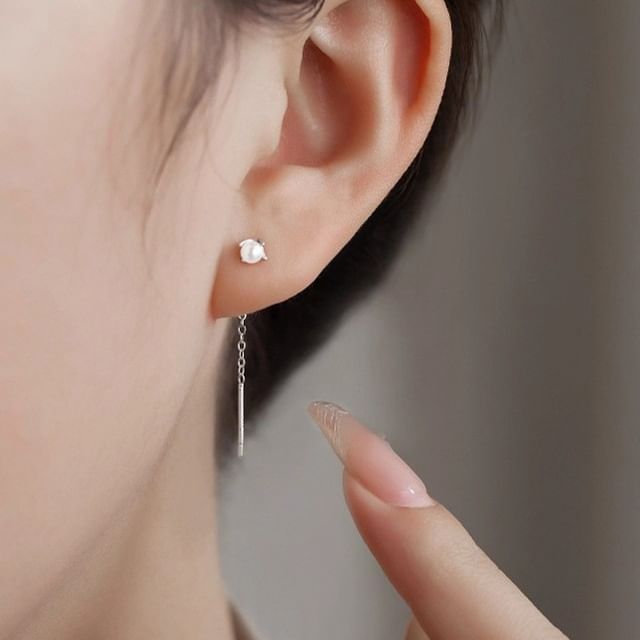 Halfla-925 Sterling Silver Faux Pearl Threader Earring