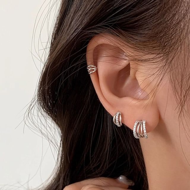 Halfla-925 Sterling Silver Rhinestone Hoop Earring