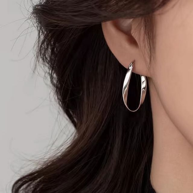 Halfla-925 Sterling Silver Twisted Hoop Earring
