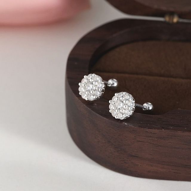 Halfla-Rhinestone S925 Sterling Silver Barbell Earring