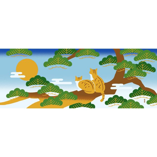 hamamonyo-Cat and Pine Tree Decorative Cotton Towel