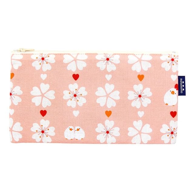 hamamonyo-Cherry Blossoms and Java Sparrow Flat Pouch