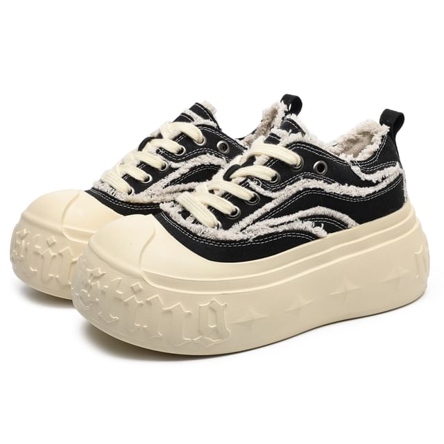 HANO-Platform Frayed Lace-Up Canvas Sneakers