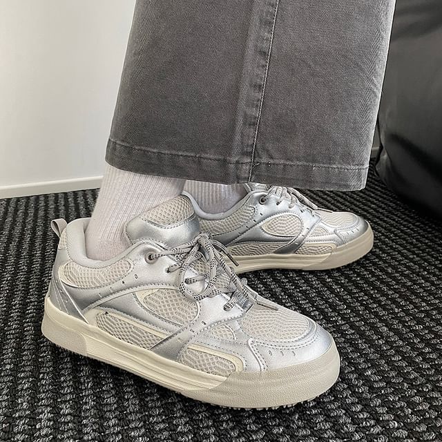 HANO-Platform Mesh Panel Lace-Up Sneakers