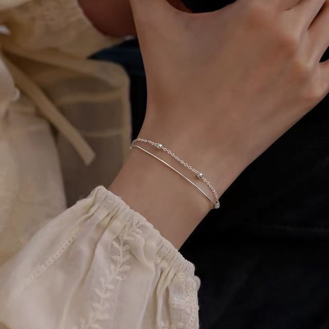 Hansha-Bead Layered Alloy Station Bracelet