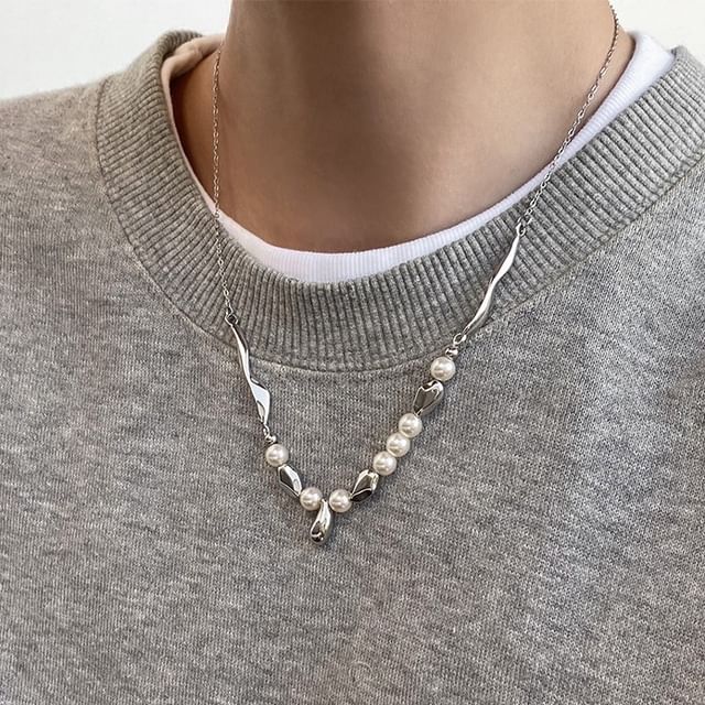 Hansha-Faux Pearl Geometry Necklace
