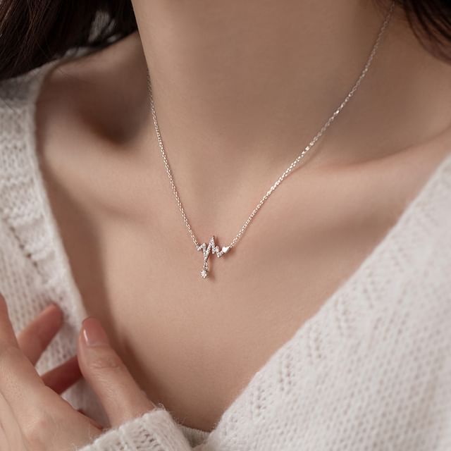 Hansha-Rhinestone Heartbeat Necklace