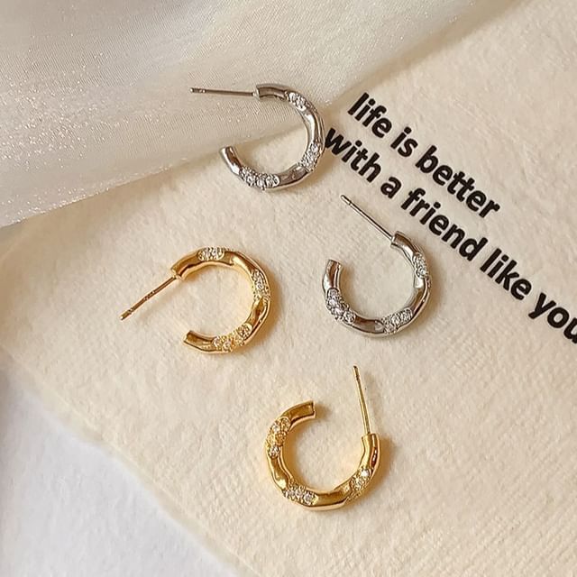 Hansha-Rhinestone Open Hoop Earring