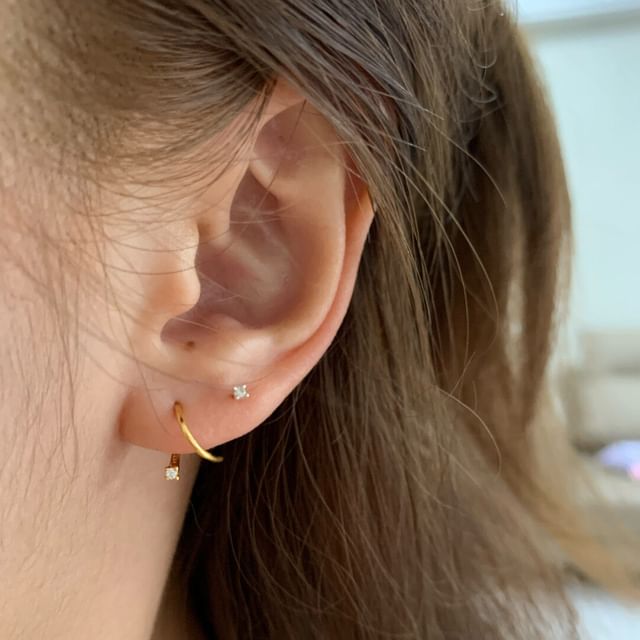 Hansha-Rhinestone Open Huggie Earring