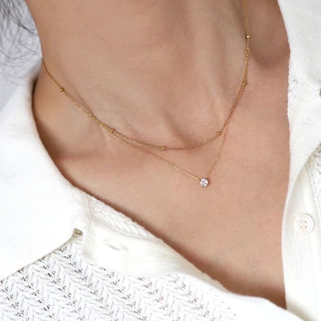 Hansha-Rhinestone Pendant Layered Alloy Necklace