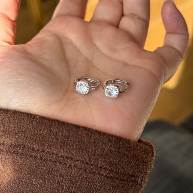 Hansha-Square Rhinestone Alloy Huggie Earring