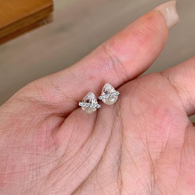 Hansha-Teardrop Rhinestone Alloy Stud Earring