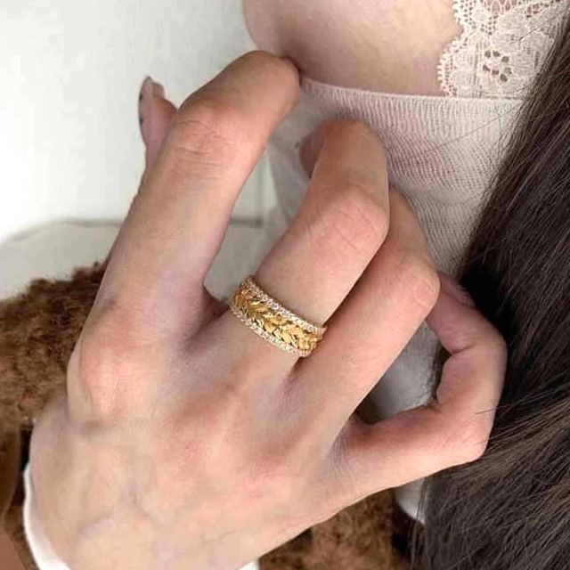 Hansha-Wheat Rhinestone Alloy Open Ring