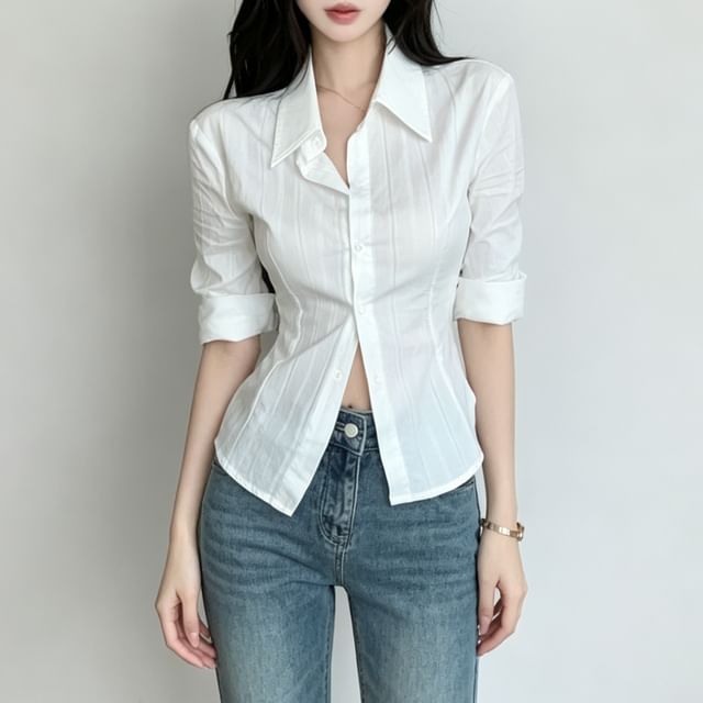 Happo-34 Sleeve Collared Plain Shirt