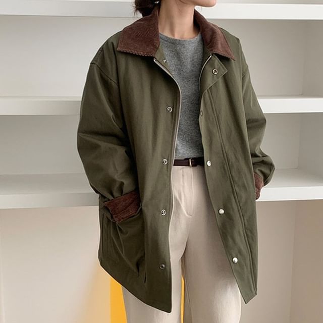 Happo-Collared Plain Zip Barn Jacket