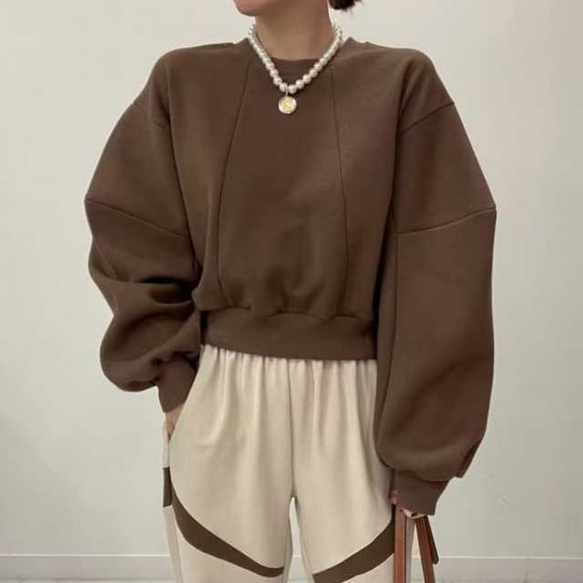 Happo-Drop Shoulder Crew Neck Plain Sweater