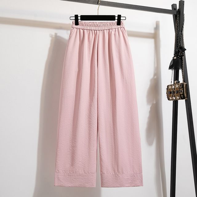 Happo-High Rise Plain Cropped Wide Leg Pants