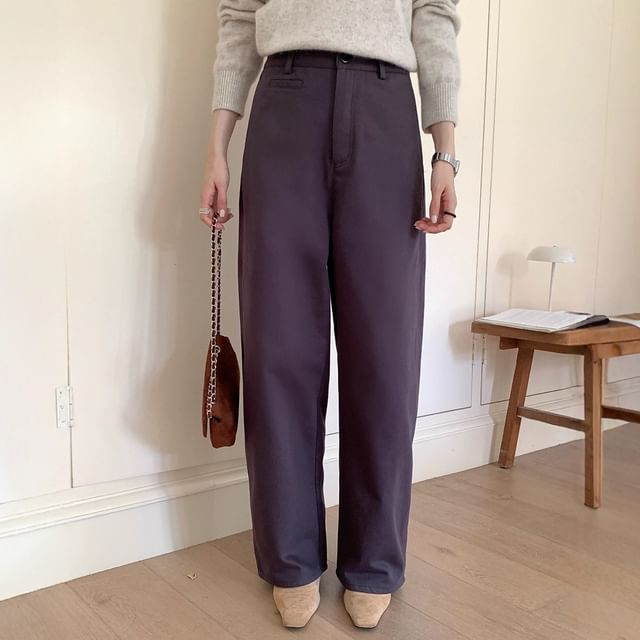 Happo-Mid Rise Plain Wide Leg Pants