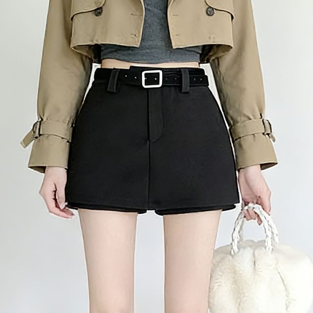 Happo-S Set Mid Rise Plain Mini Skort Belt