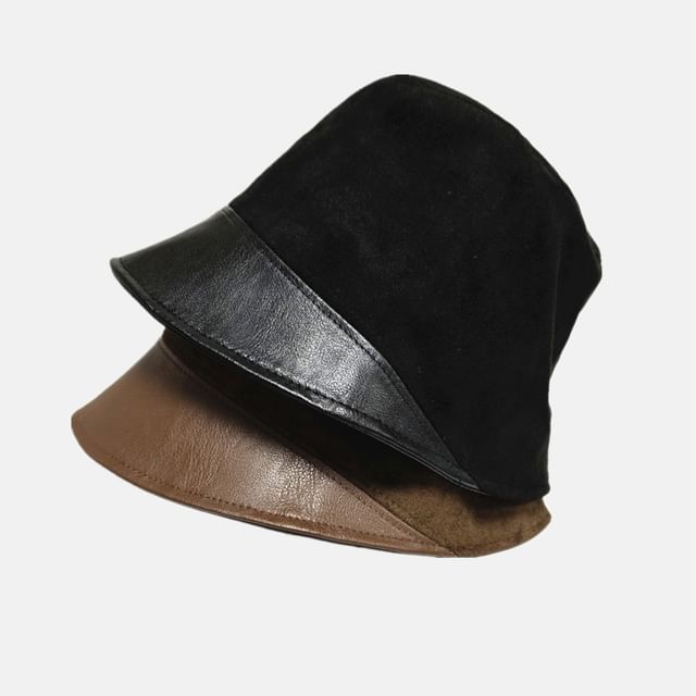 HARPY-Faux Leather Panel Bucket Hat