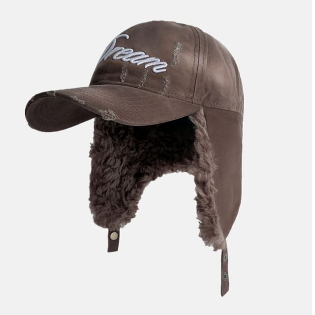 HARPY-Lettering Embroidered Fleece Lined Trapper Hat