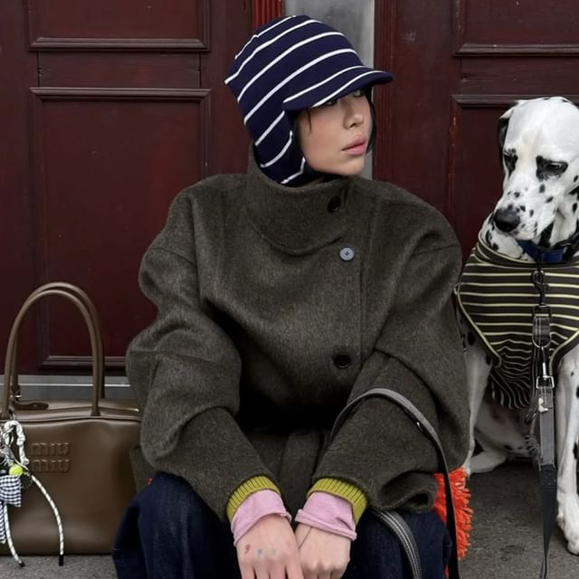 HARPY-Striped Knit Trapper Hat