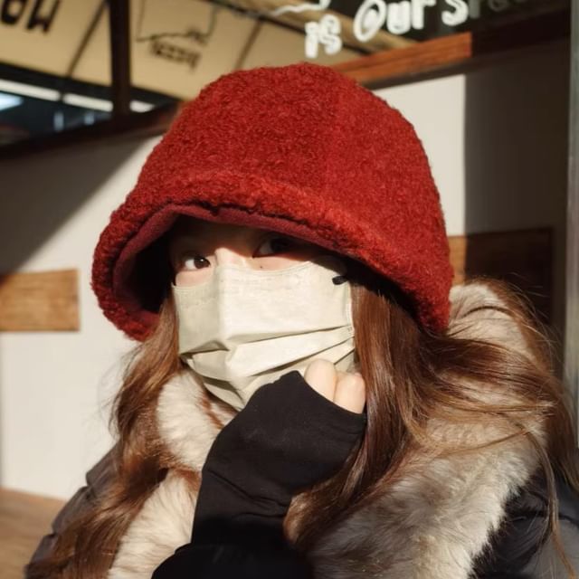 HATHOT-Faux Shearling Bucket Hat