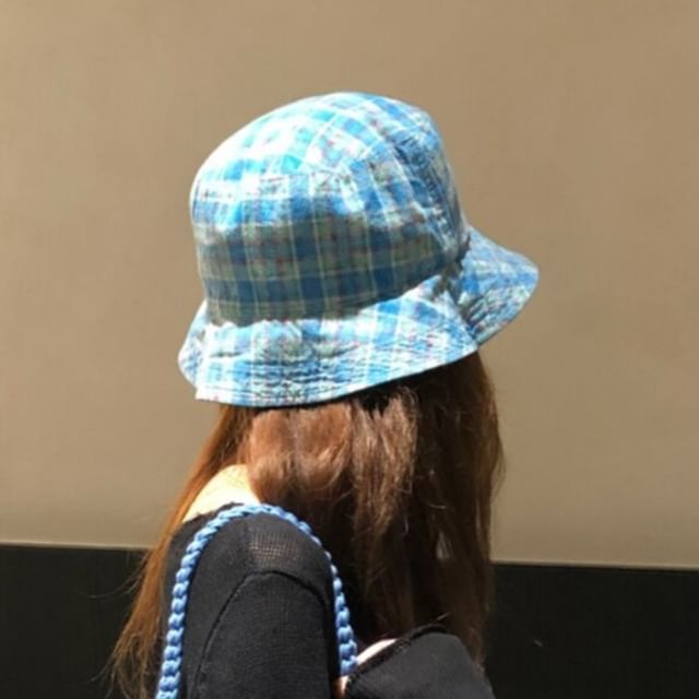 HATHOT-Gingham Check Bucket Hat
