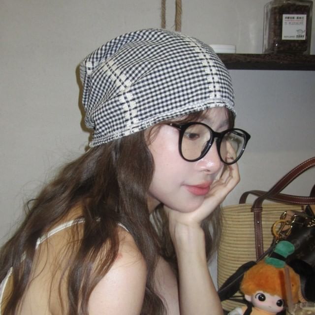 HATHOT-Gingham Tie Back Hat