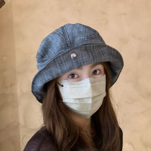 HATHOT-Linen Plaid Bucket Hat