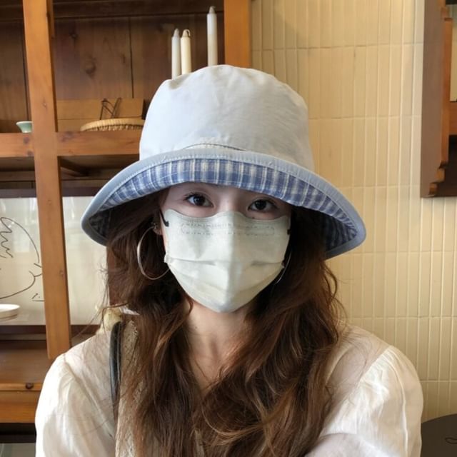 HATHOT-Plaid Reversible Bucket Hat
